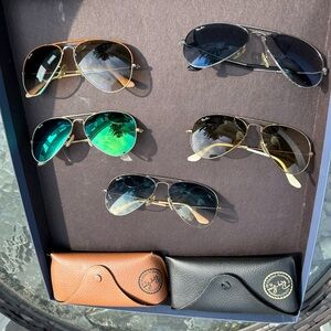 Lot Bundle of 5 Ray Ban Aviator Sunglasses with 2 Cases